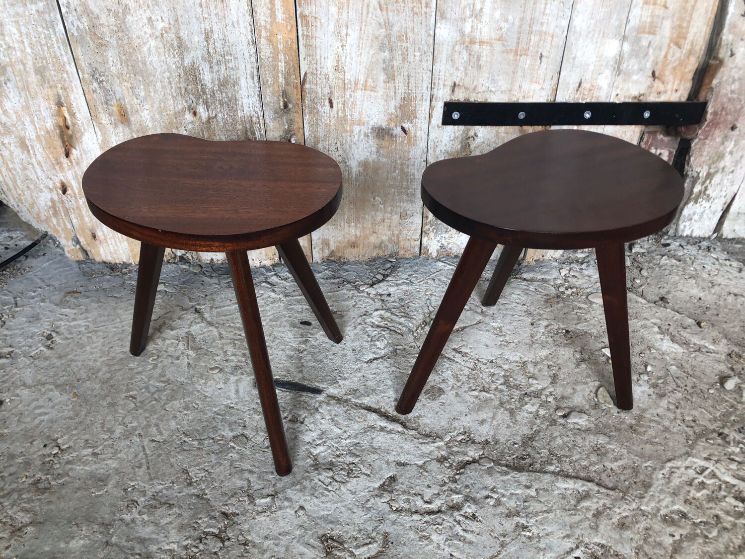Pair of bedside table scandinavian tripod wood vintage #a240