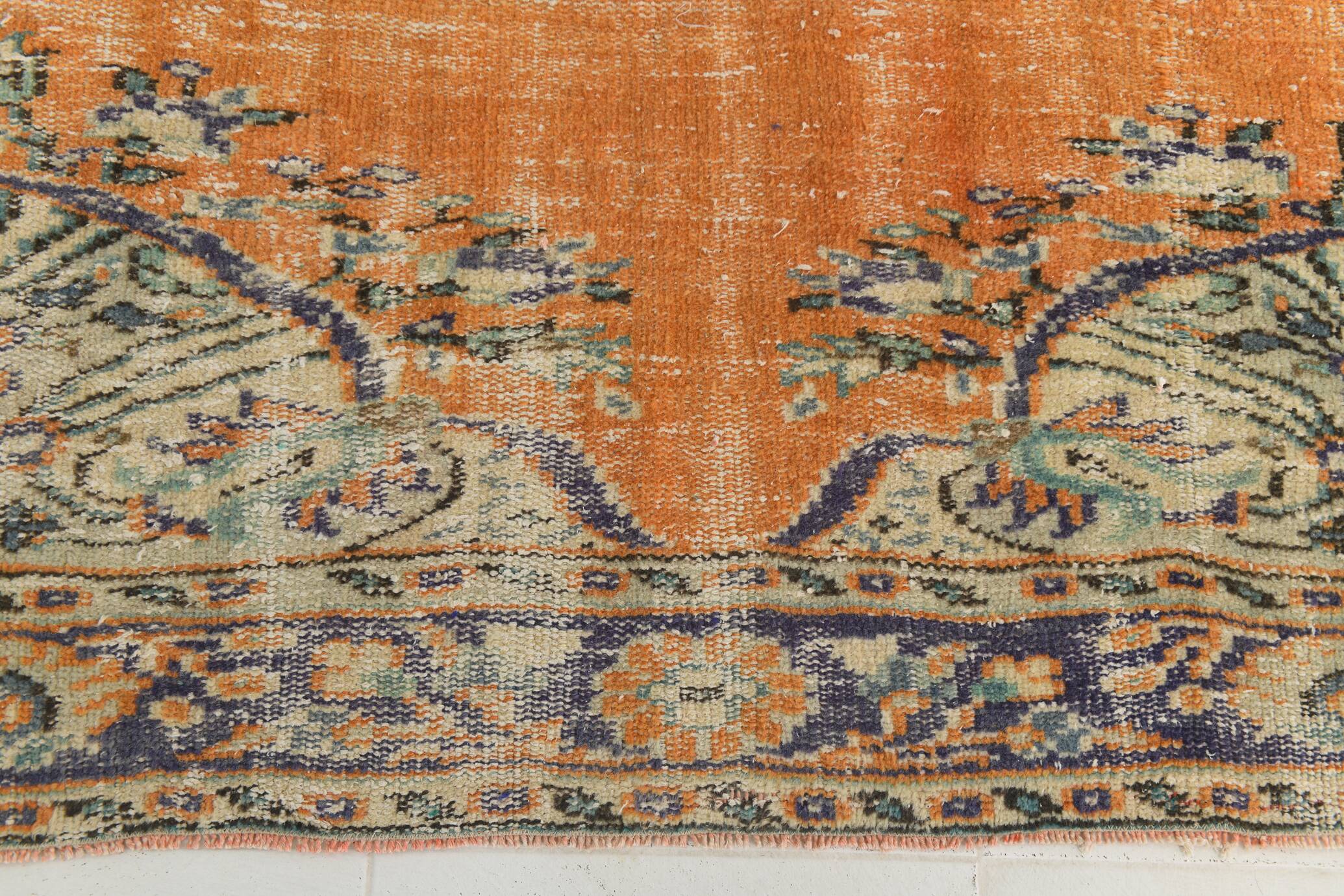 7x9 Orange & Cream Oriental Pattern Vintage Rug, 202x282Cm