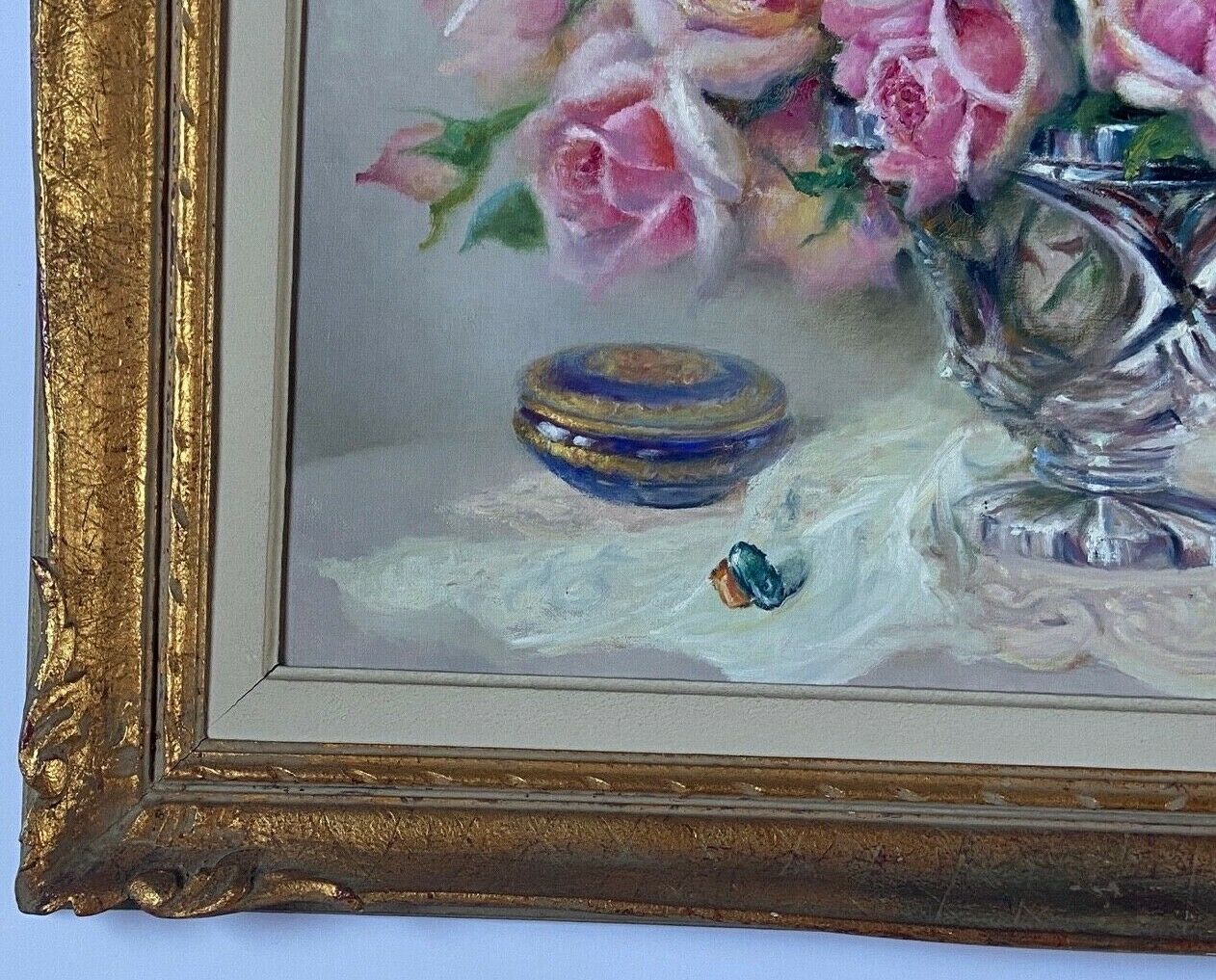 Huile sur toile par paul seston nature morte aux roses cadre dore xx eme