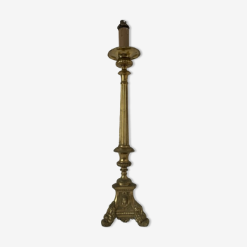 Lampe pique cierge bronze doré 60 cm, XIXème siècle.