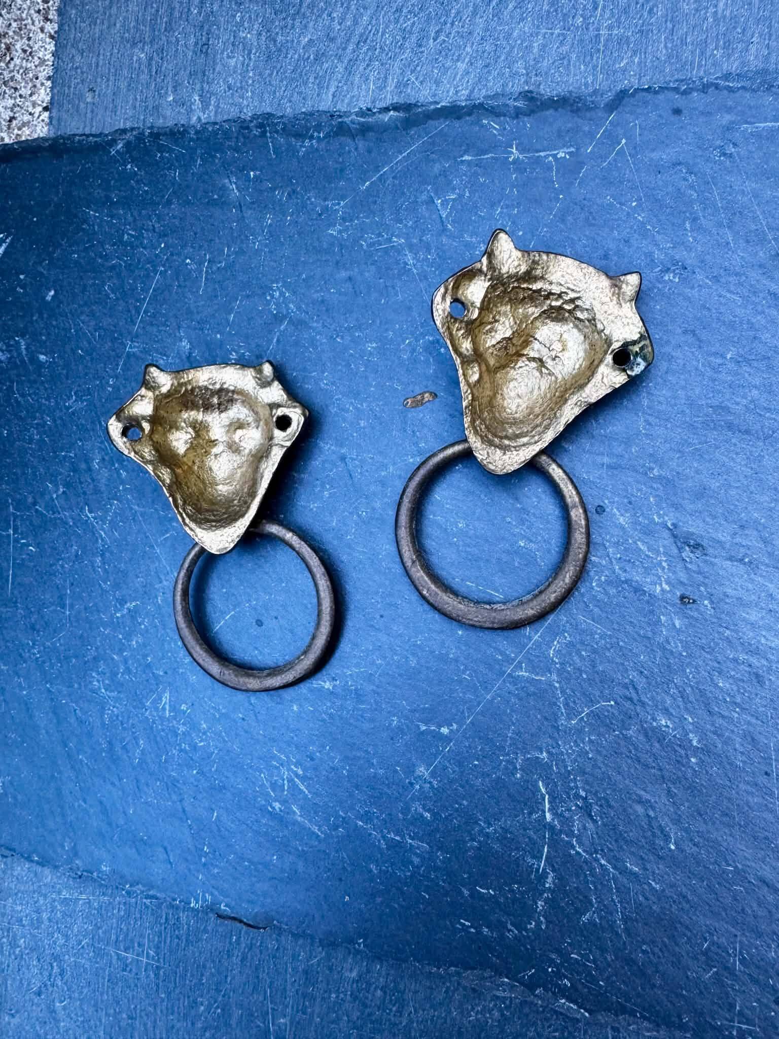 Pair of bronze devil drawer handles Art Nouveau