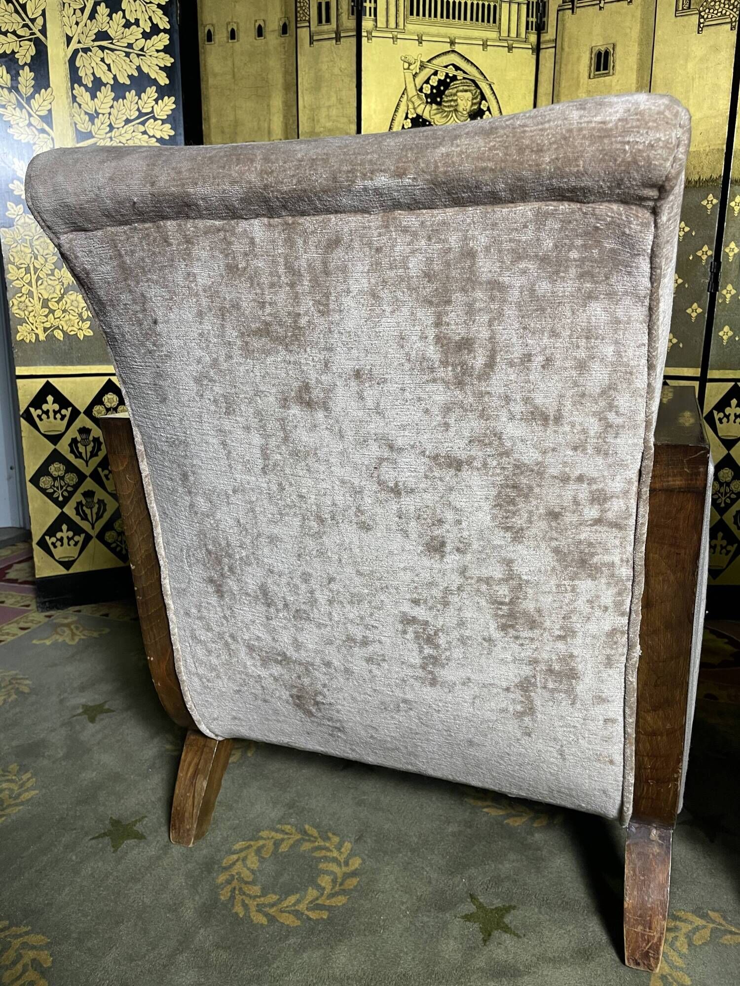 Pair of Art Deco armchairs in taupe velvet