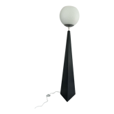 Postmodern designer floor lamp in folded metal globe in opaque glass from the 80s