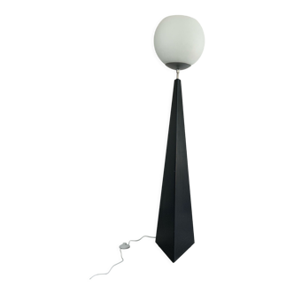 Postmodern designer floor lamp in folded metal globe in opaque glass from the 80s