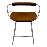 Tabouret de bar de cuisine avec. Dossier Métal Argent Vieilli et Cuir Brun Foncé