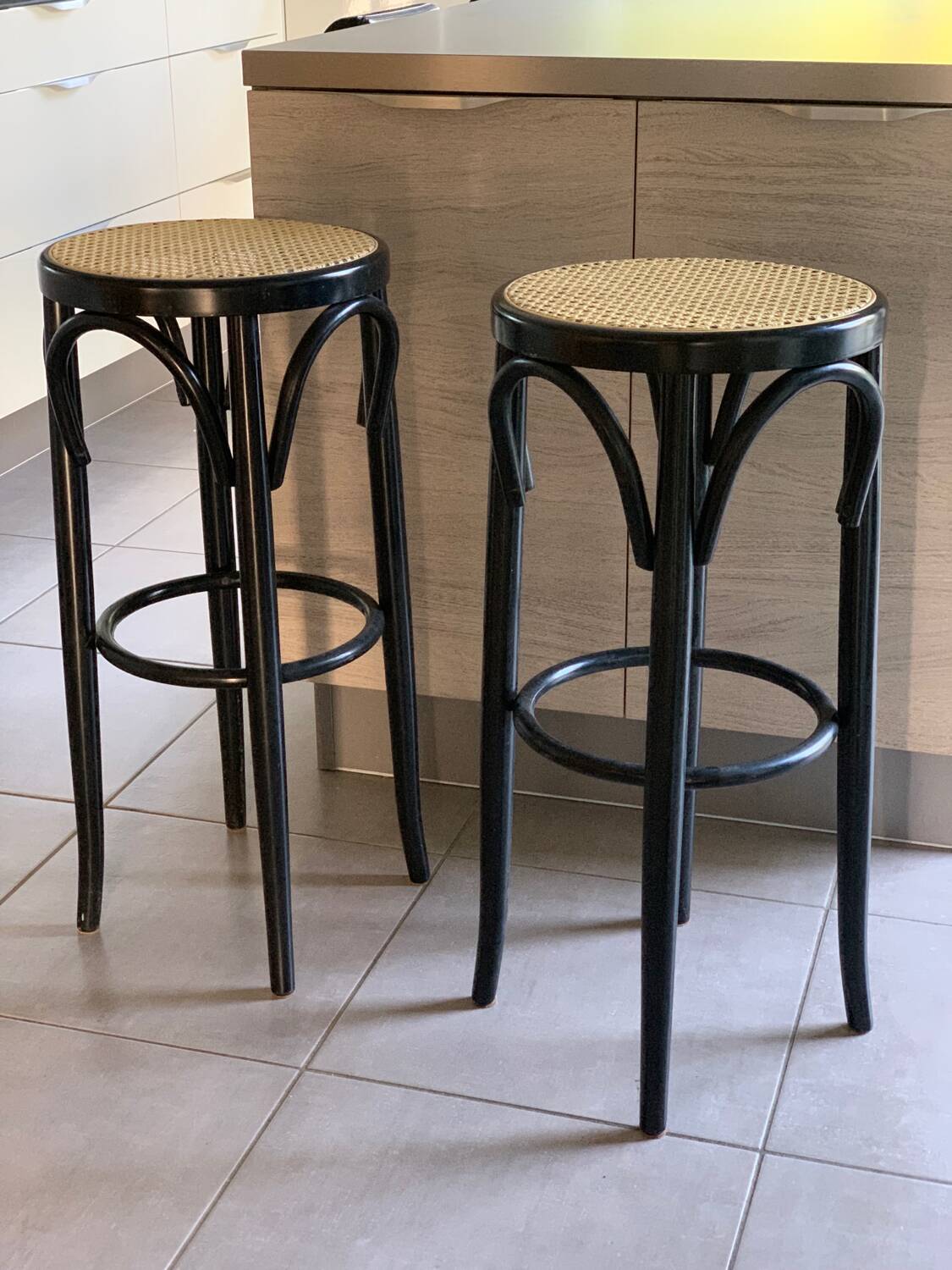 Wood and cane bar stools
