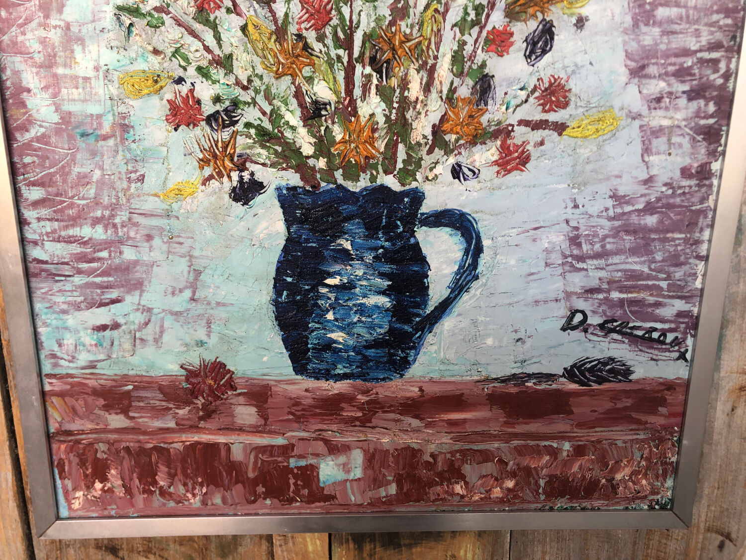 Oil painting on canvas d cherou vase of flowers