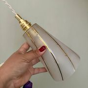 Vintage tulip pendant light in white frosted glass and gold trim