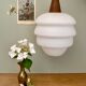 Vintage Scandinavian pendant lamp in teak and opaline