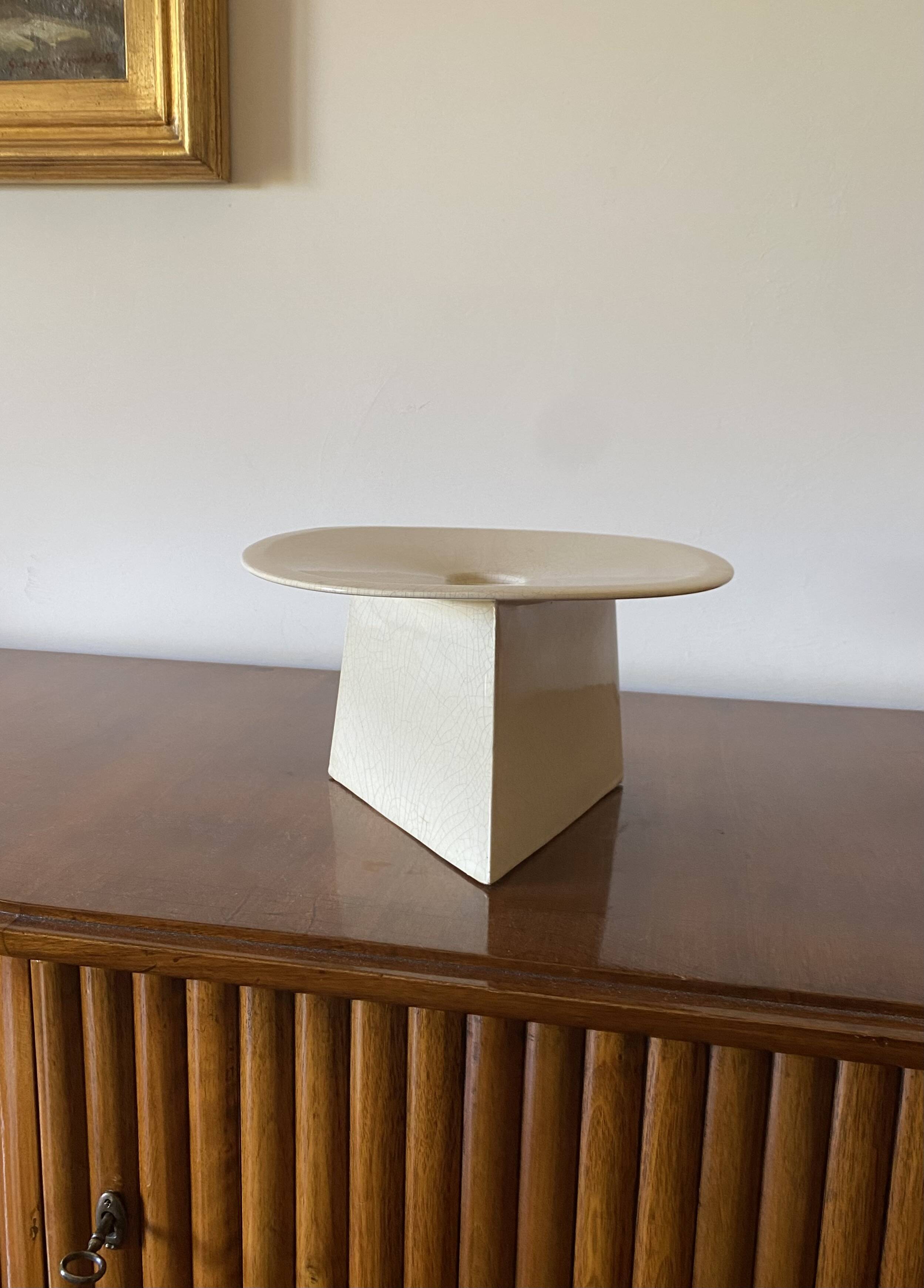 White craquele ceramic vide poche, leDuc France 1970s