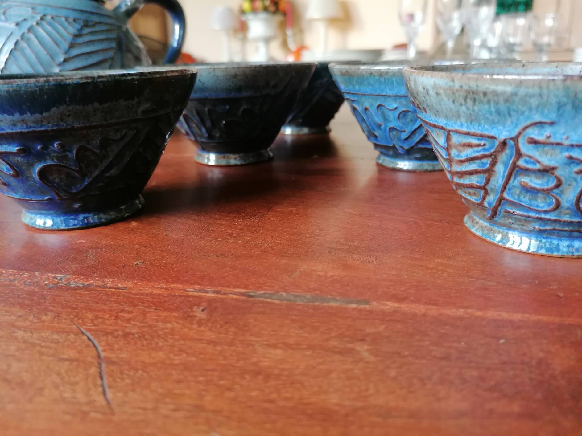 Blue slipware tea set - Bernard Leclerc