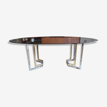 Table à manger en verre fumé, chrome et laiton Roche Bobois circa 1960