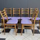 set of 6 kitchen chairs, wood and purple upholstery 1960s