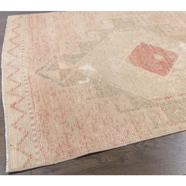 Vintage Turkish Hand-Knotted Beige Peach Runner Rug 89x330