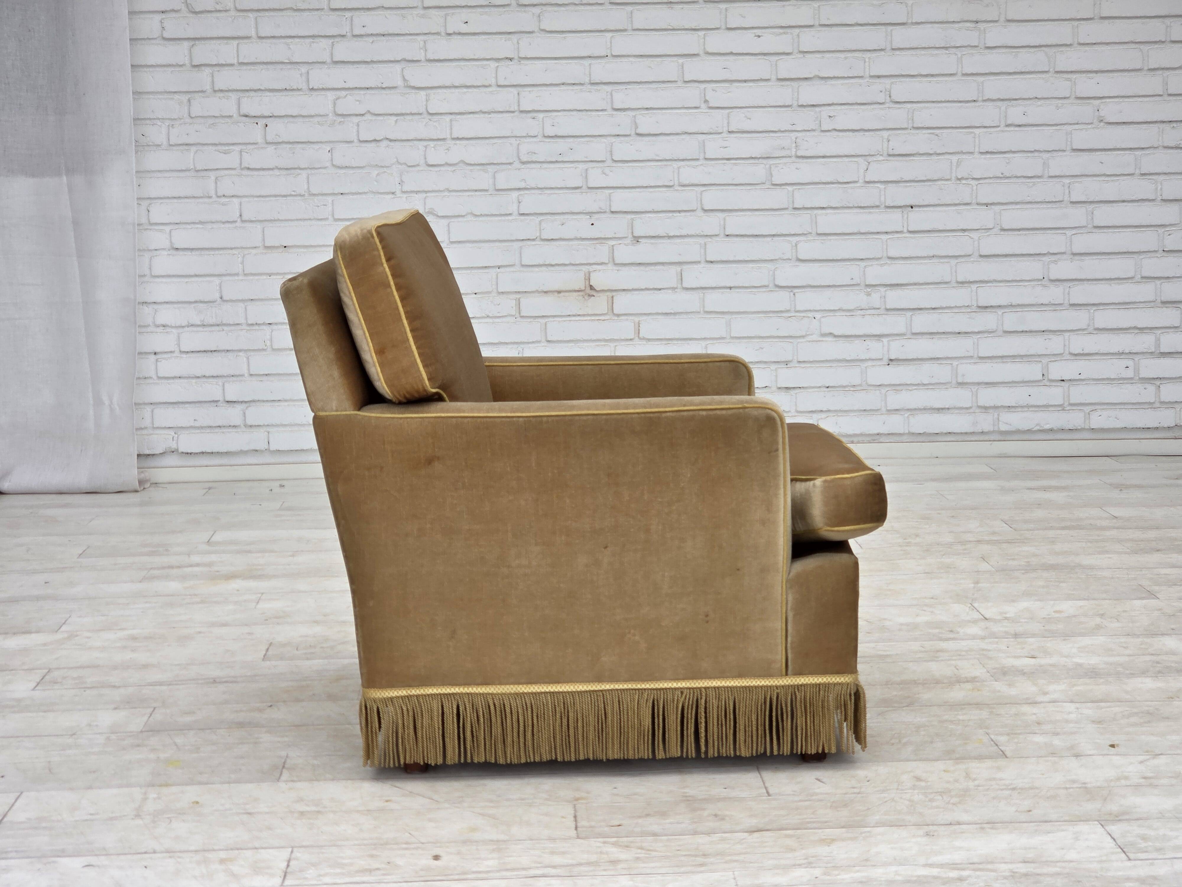 1970s, Danish armchair, honey yellow furniture velour.