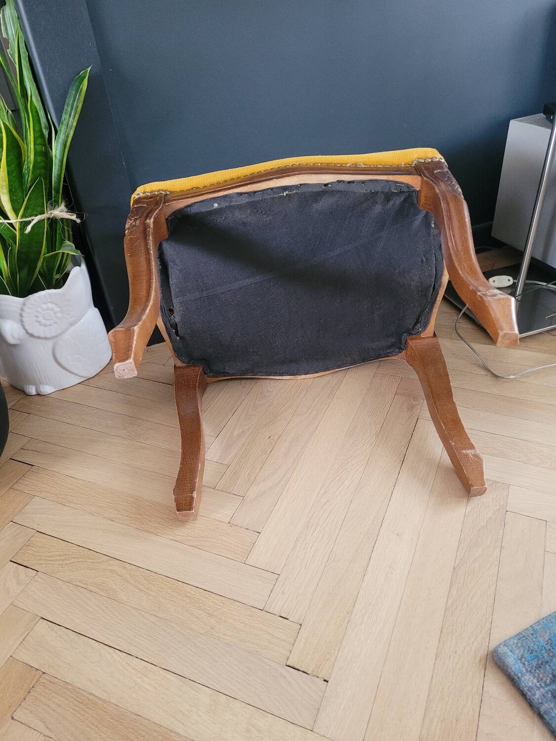 Antique wooden and velvet ottoman stool