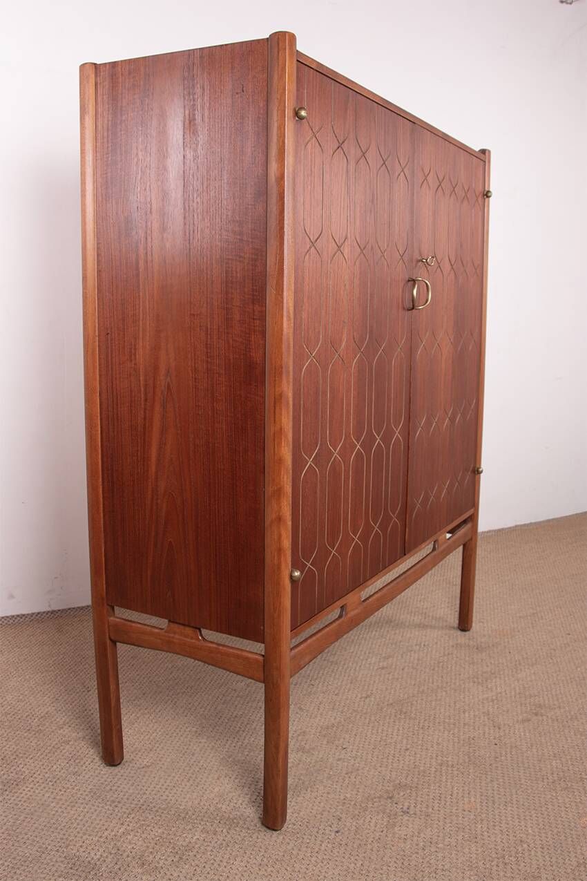 Swedish High Cabinet, Teak, Beech, Brass model Napoli, David Rosen 1960.