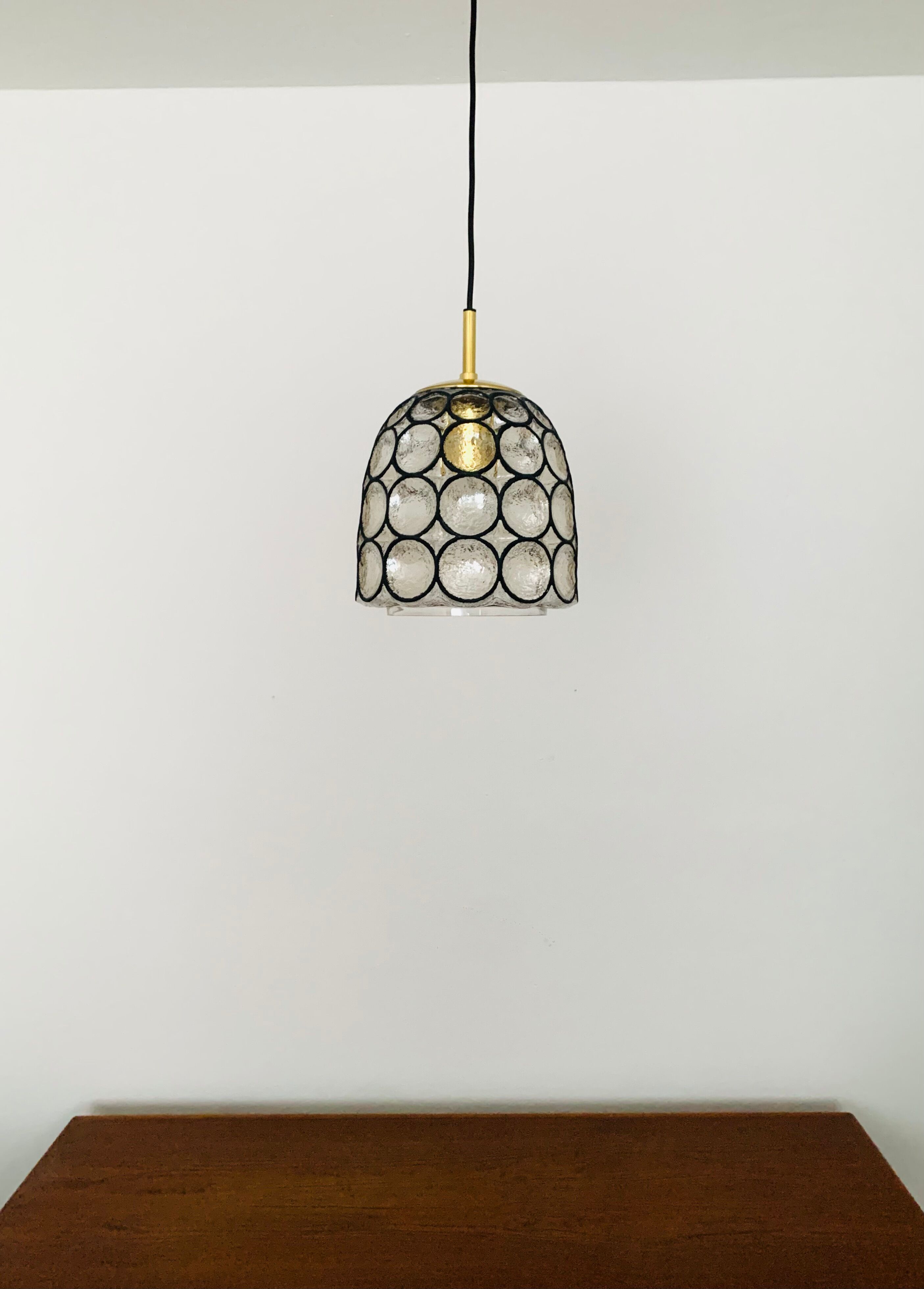 Iron ring design glass pendant lamp by Glashütte Limburg