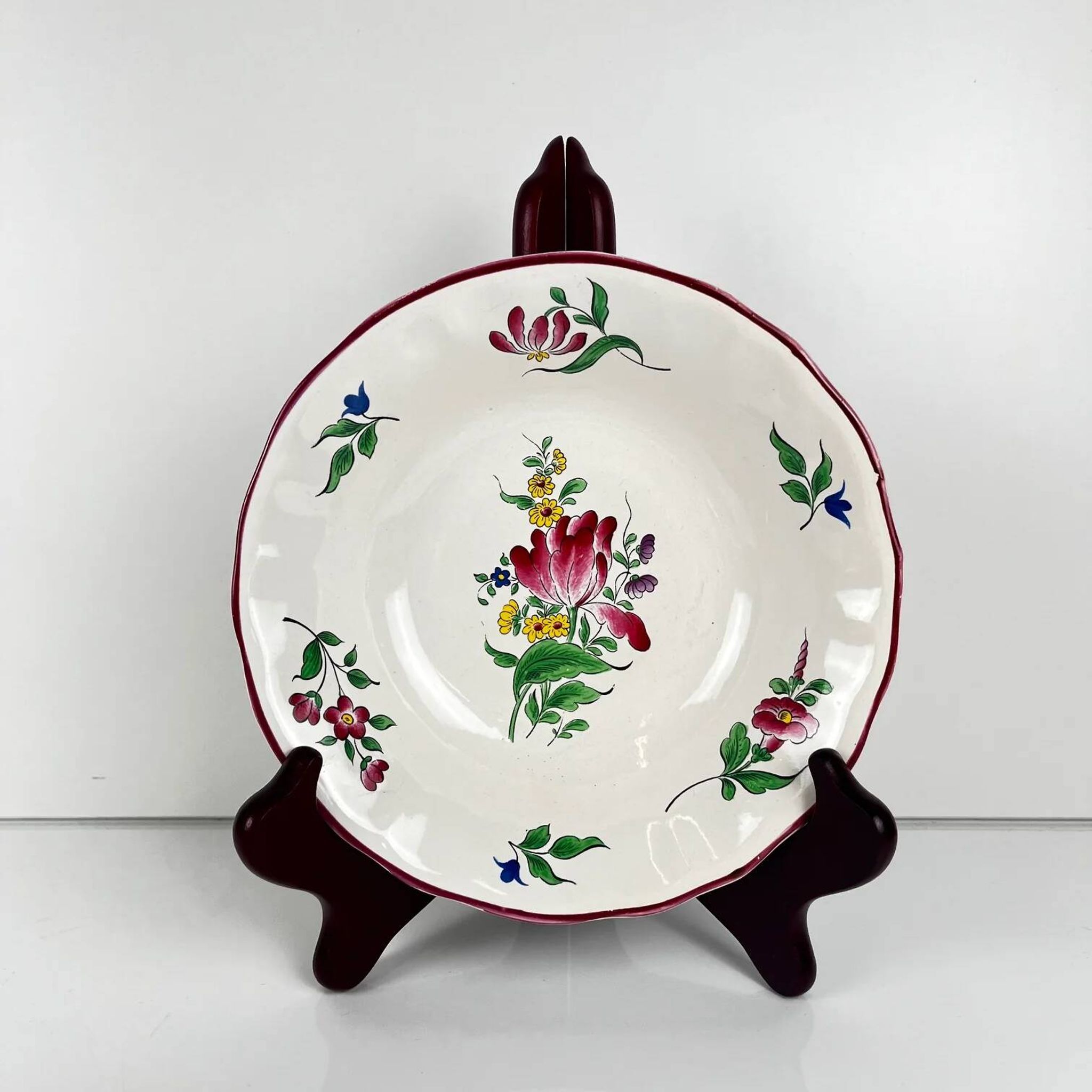 Set of 6 bowls, Réverbère model by KG Lunéville, tulip and rose pattern.