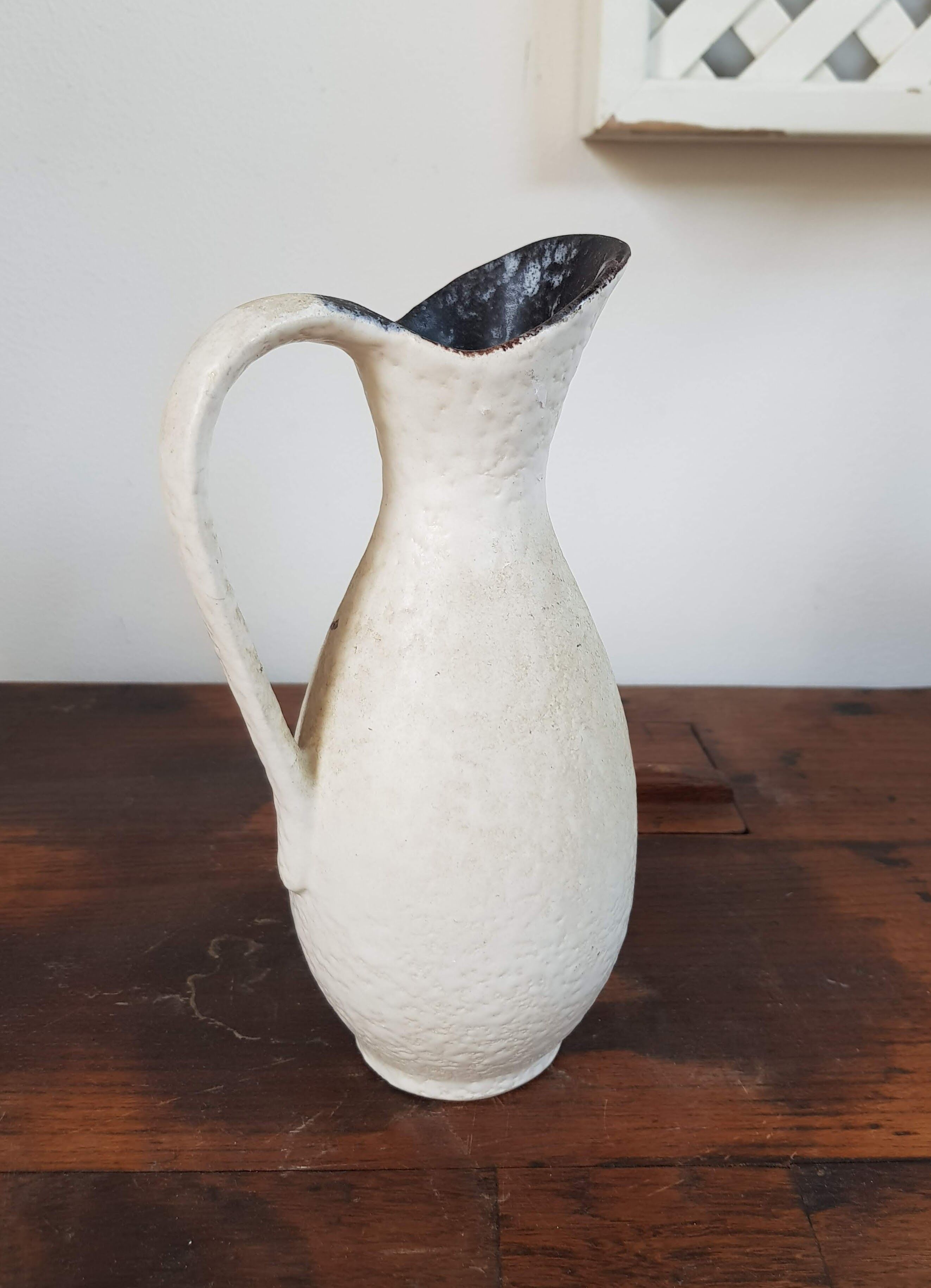 Vintage Scheurich Hand-Painted Fat Lava Vase with Handle - 1960s - Flowers - West Germany