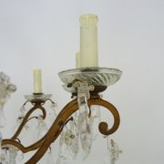 Old chandelier, suspension, old luminaire with 10 branches, brass and glass. 50s