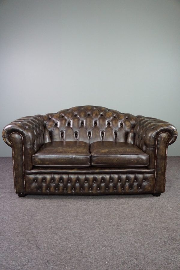 Chesterfield sofa in cowhide leather 2 places