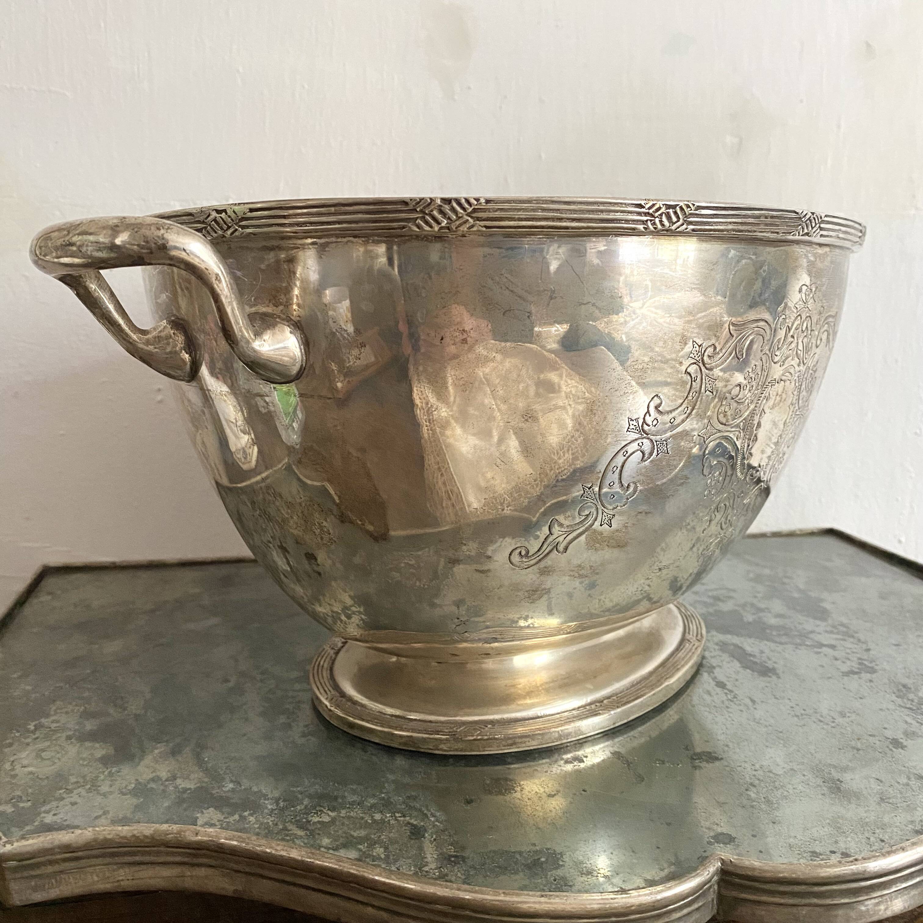 Champagne bucket, engraved silver cooler