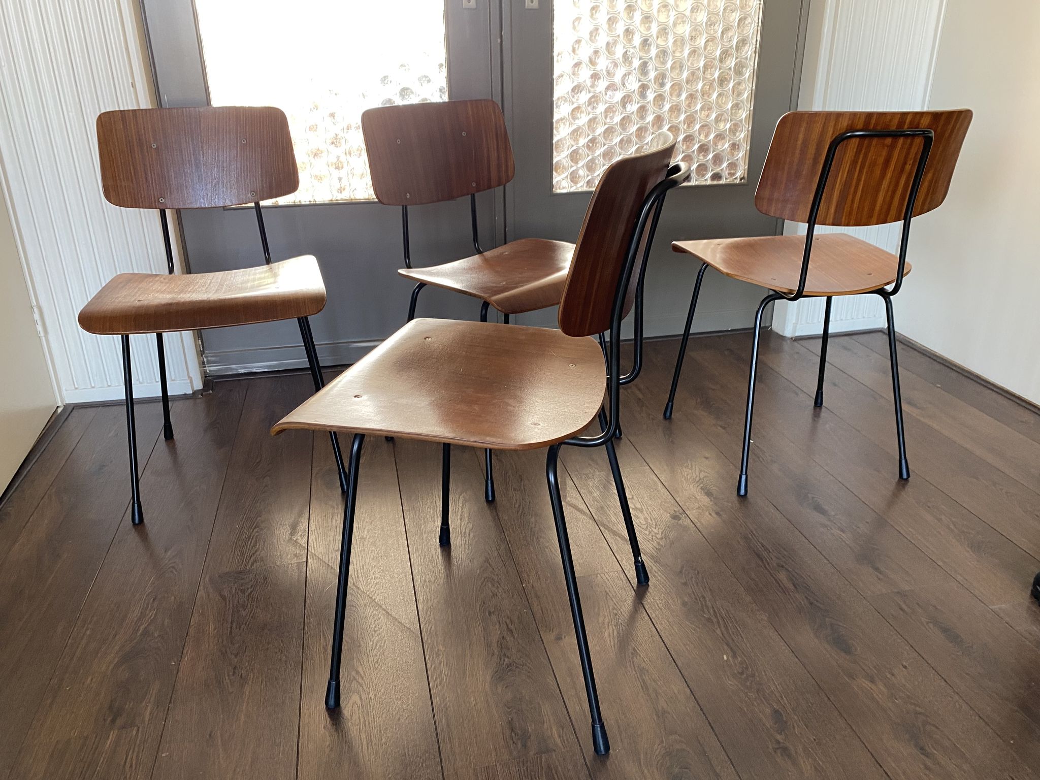 Set of 4 teak and steel dining chairs by Tjerk Reijenga for Pilastro 1950s