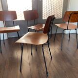 Set of 4 teak and steel dining chairs by Tjerk Reijenga for Pilastro 1950s