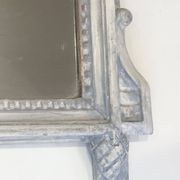 Louis XVI Style Mirror in Carved Wood with Grey Patina and Dove Pediment
