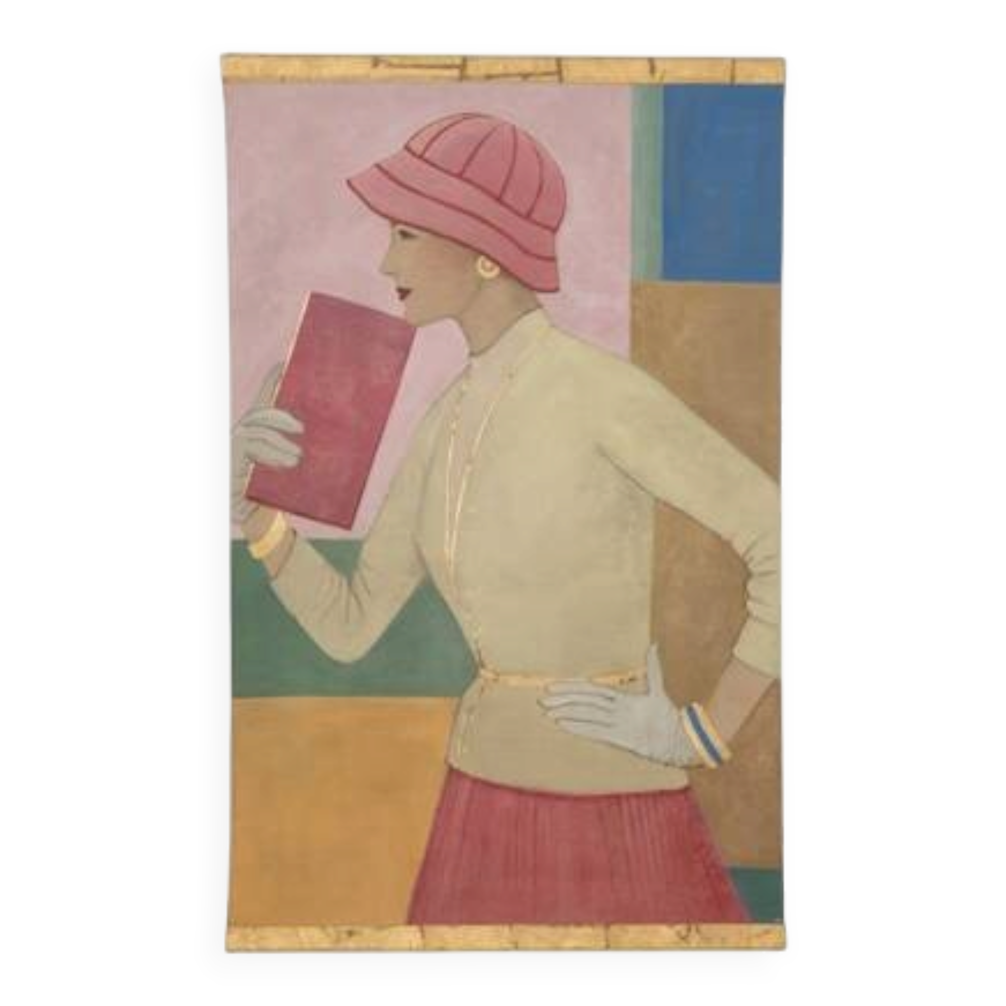Painted canvas depicting a woman from the 1950s. Contemporary work.
