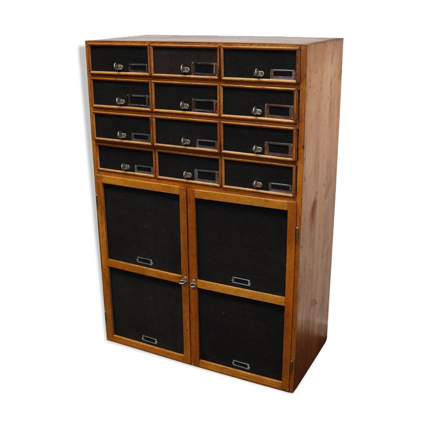 German industrial apothecary cabinet in oak and pine, mid-20th century