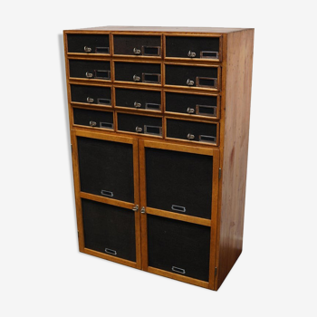 German industrial apothecary cabinet in oak and pine, mid-20th century