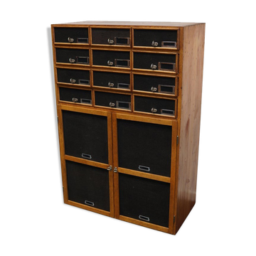 German industrial apothecary cabinet in oak and pine, mid-20th century