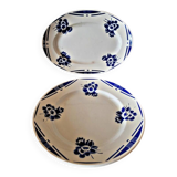 Badonviller dish model Alain, oval and round dish with blue flowers.