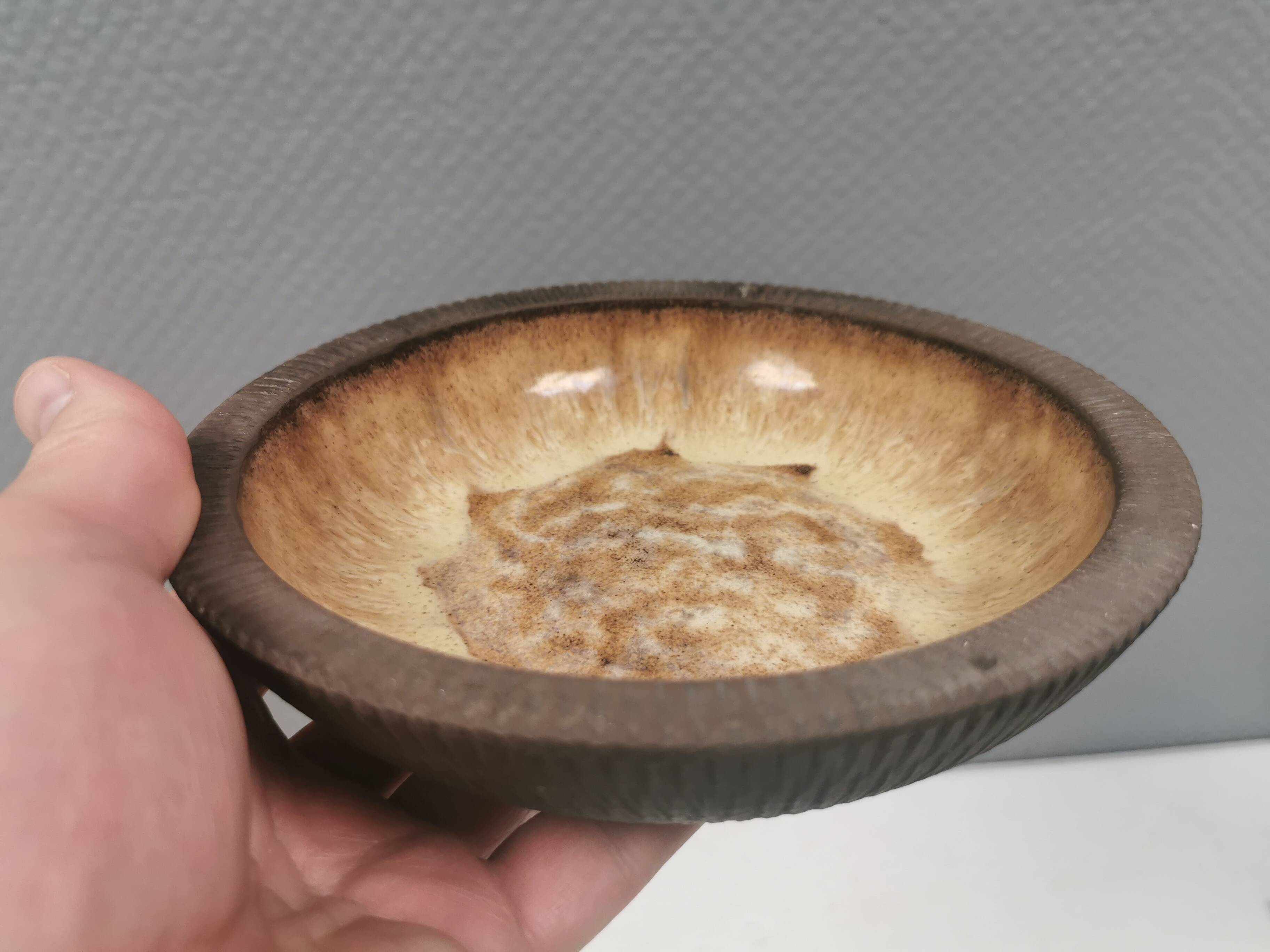 Delicious partially glazed ceramic dish 1970-80s