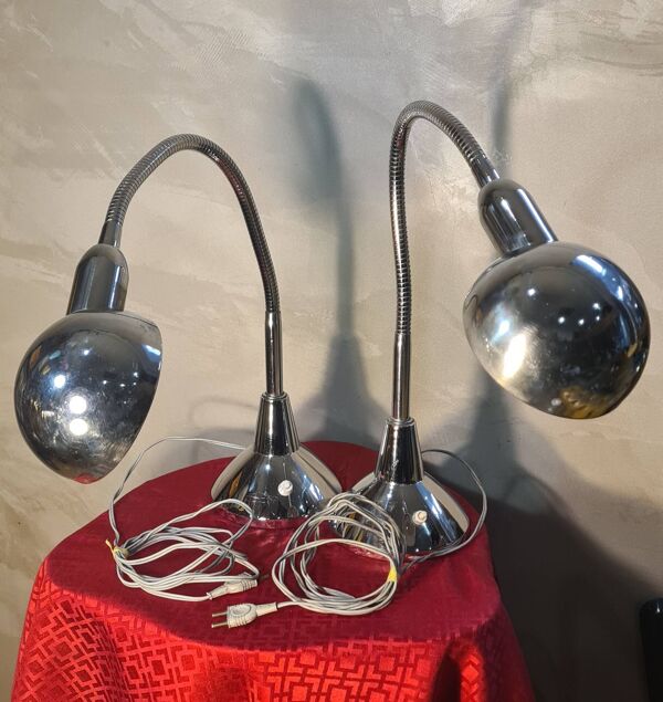 paire lampe  de bureau chrome 1970 grand format tres bon etat 70x30