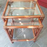 Tables gigognes en bambou rotin et verre
