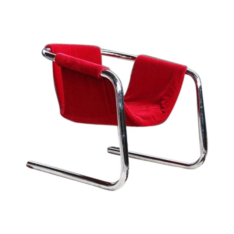 Vecta Zermatt armchair in red velvet, 1970s
