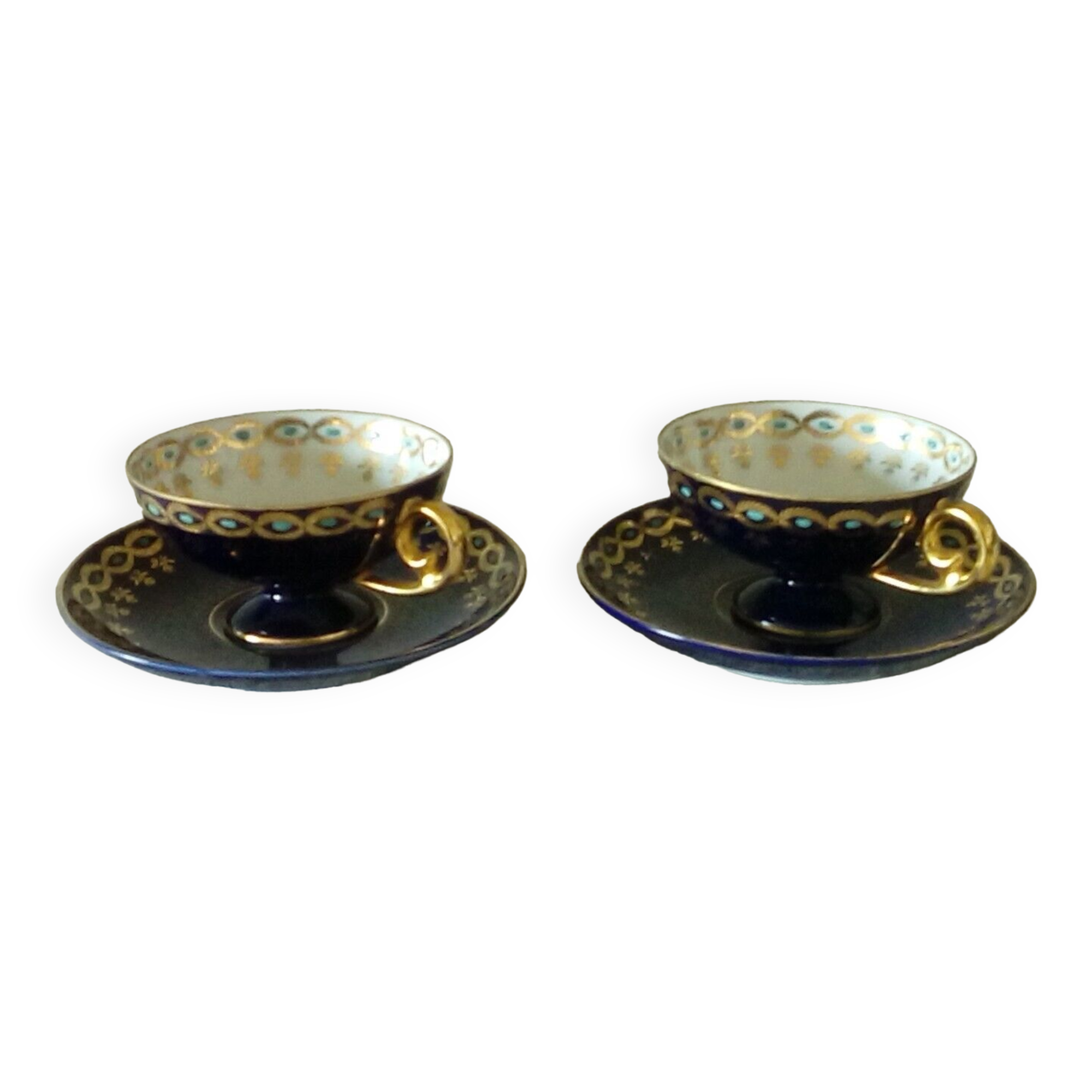 Coffee tea cups in German kiln blue porcelain jlmenau germany