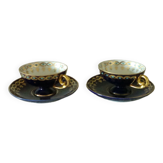 Coffee tea cups in German kiln blue porcelain jlmenau germany
