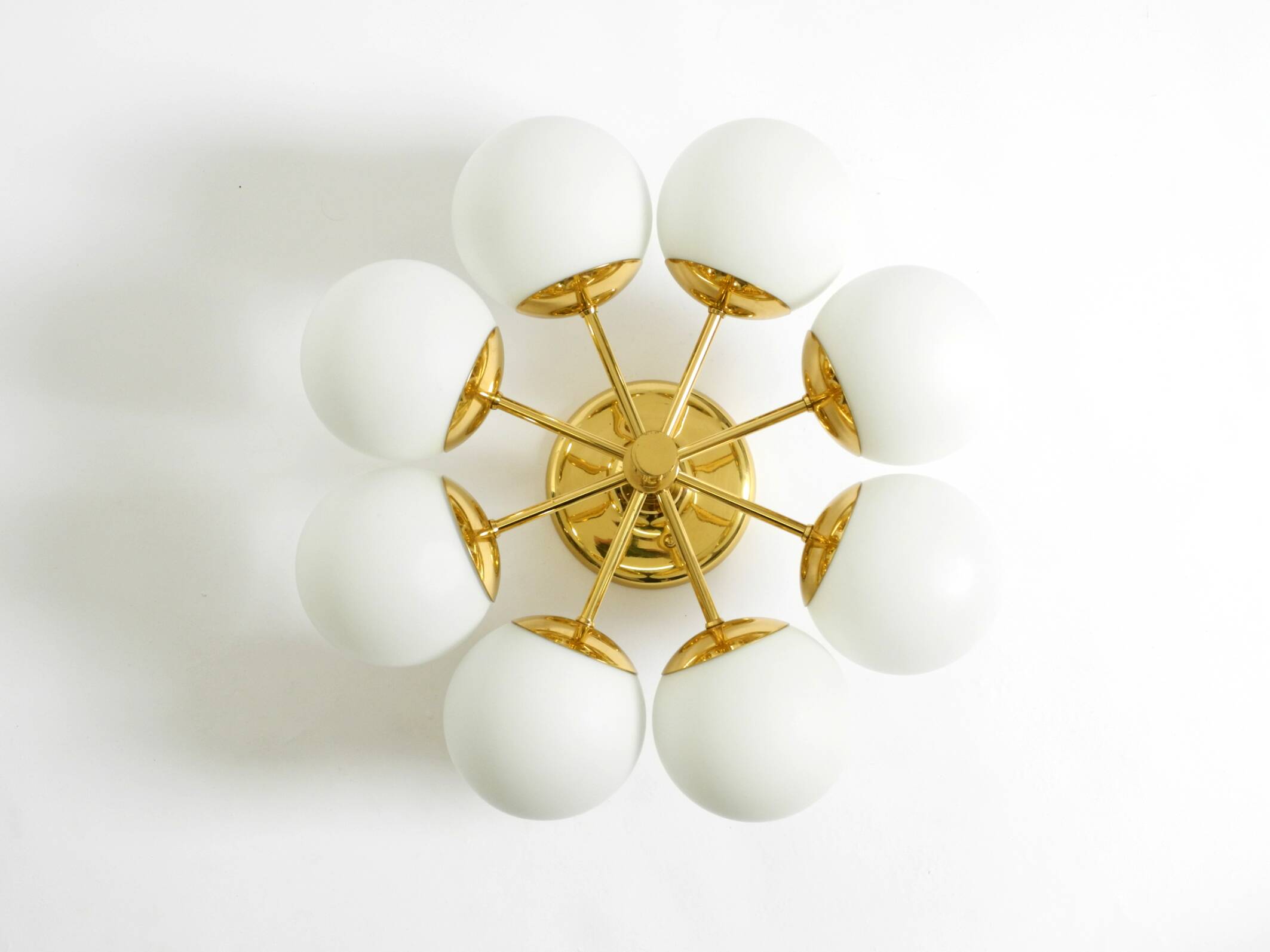 1960s Space Age brass ceiling lamp with 8 glass balls by Kaiser Leuchten