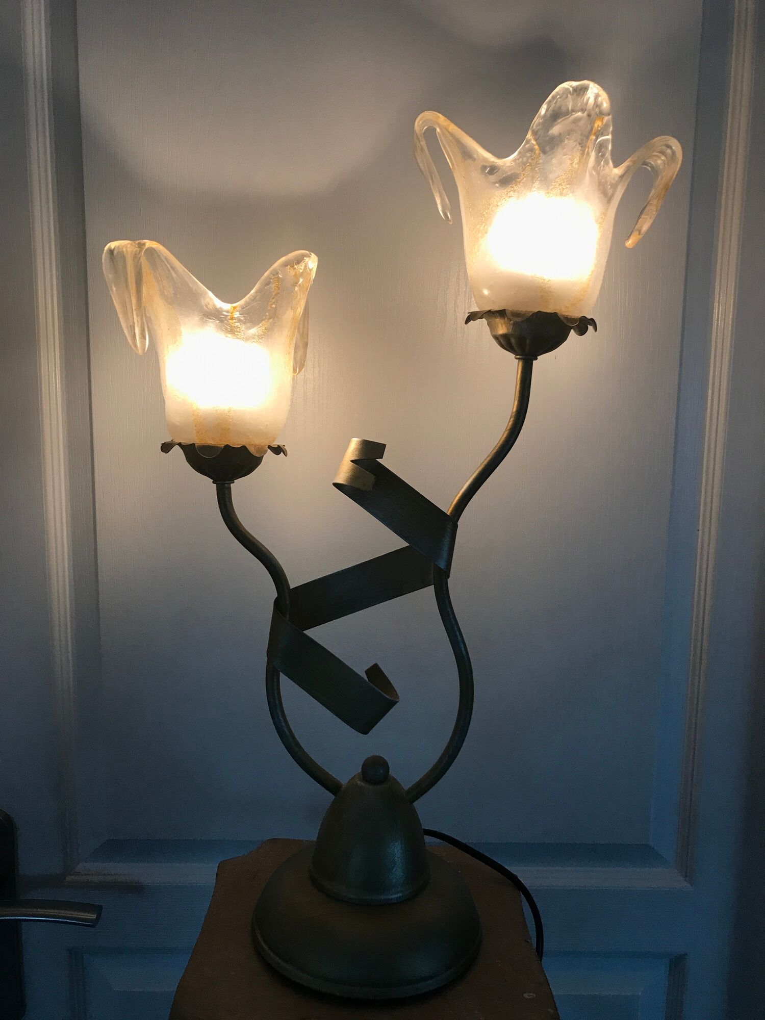 Lamp salerno 2 rods metal finish tulips in blown glass 52,5 cm