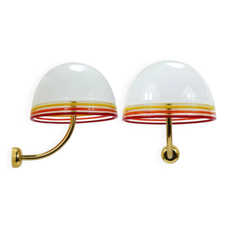 Pair of wall sconces Febo by Roberto Pamio and Renato Toso, brass and Murano glass, Italy, 1970s.