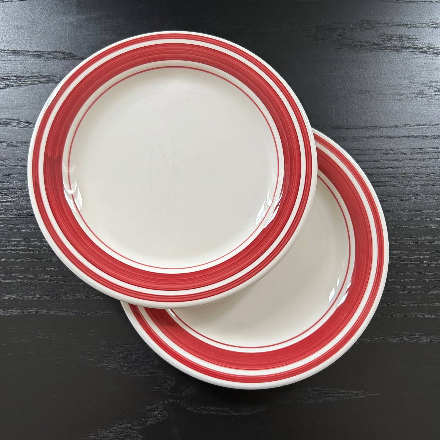 Pair of red striped plates