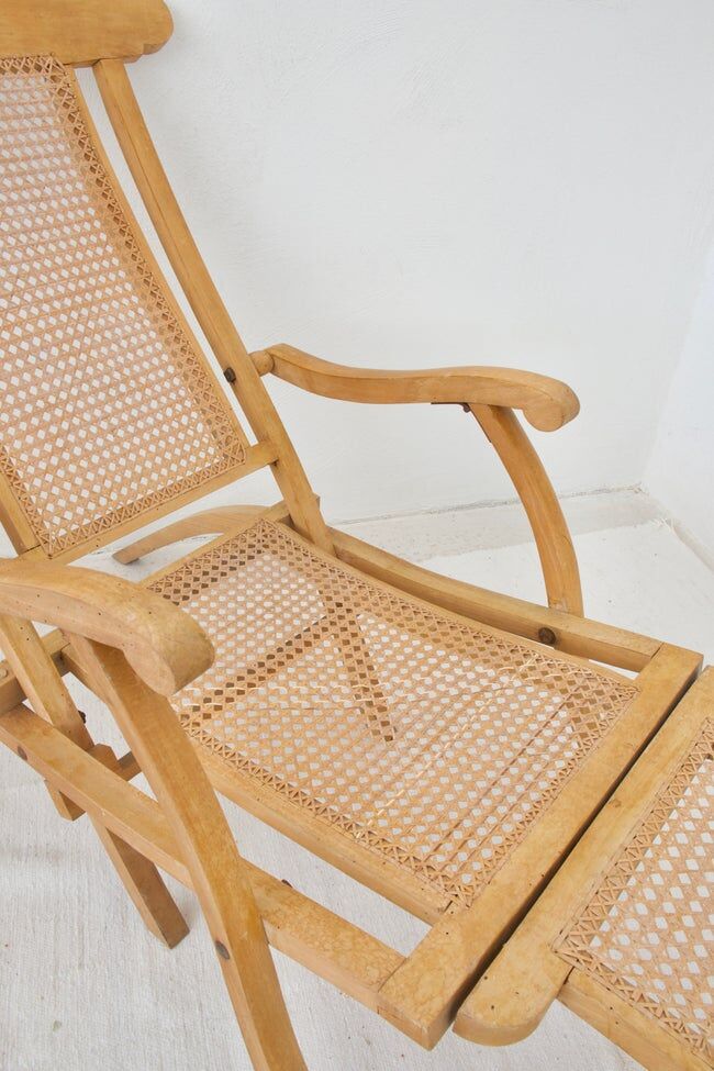 Chaise longue bois et cannage