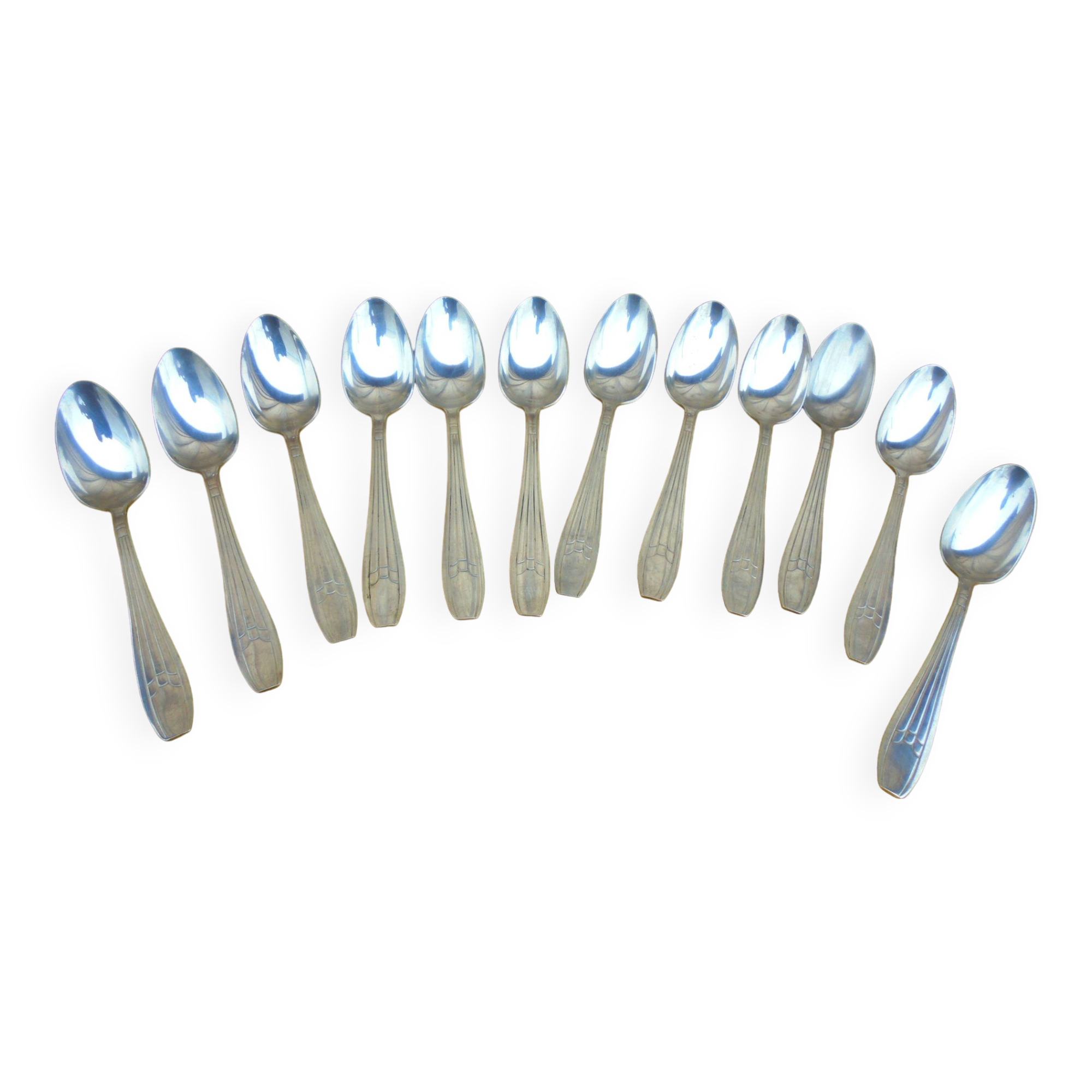 12 art deco spoons silver metal goldsmith's hallmark