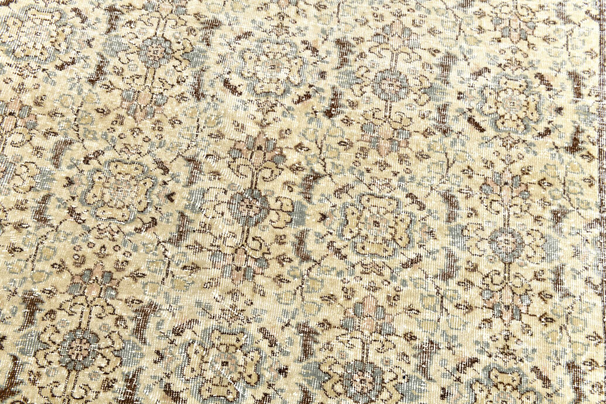 7x10 Turkish Cream Brown Bordered Vintage Rug, 207x316Cm