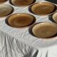 Set of 7 small flat dessert plates in orange stoneware D18