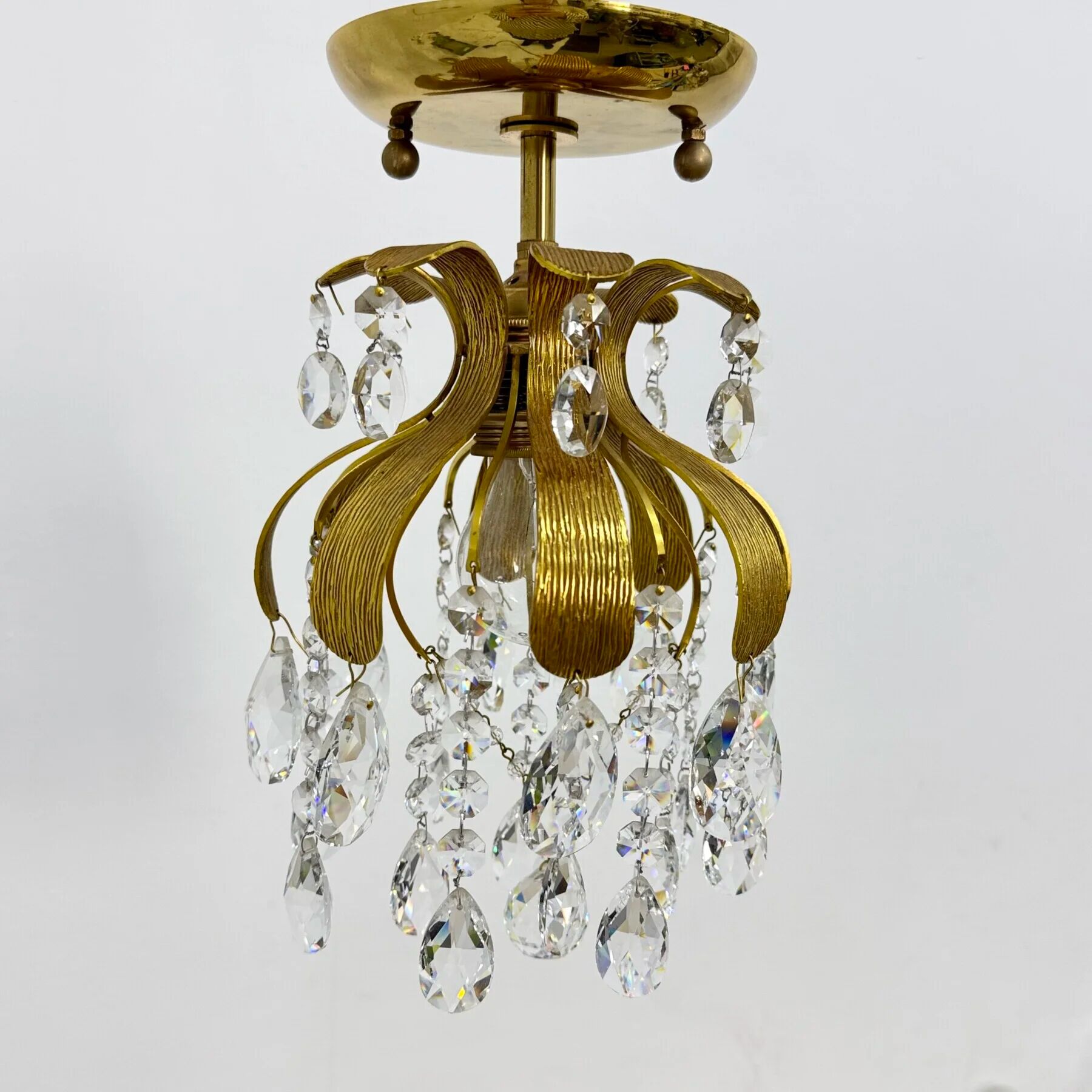 Palwa crystal flush mount by Ernst Palme, brass pineapple, 1960s, Germany